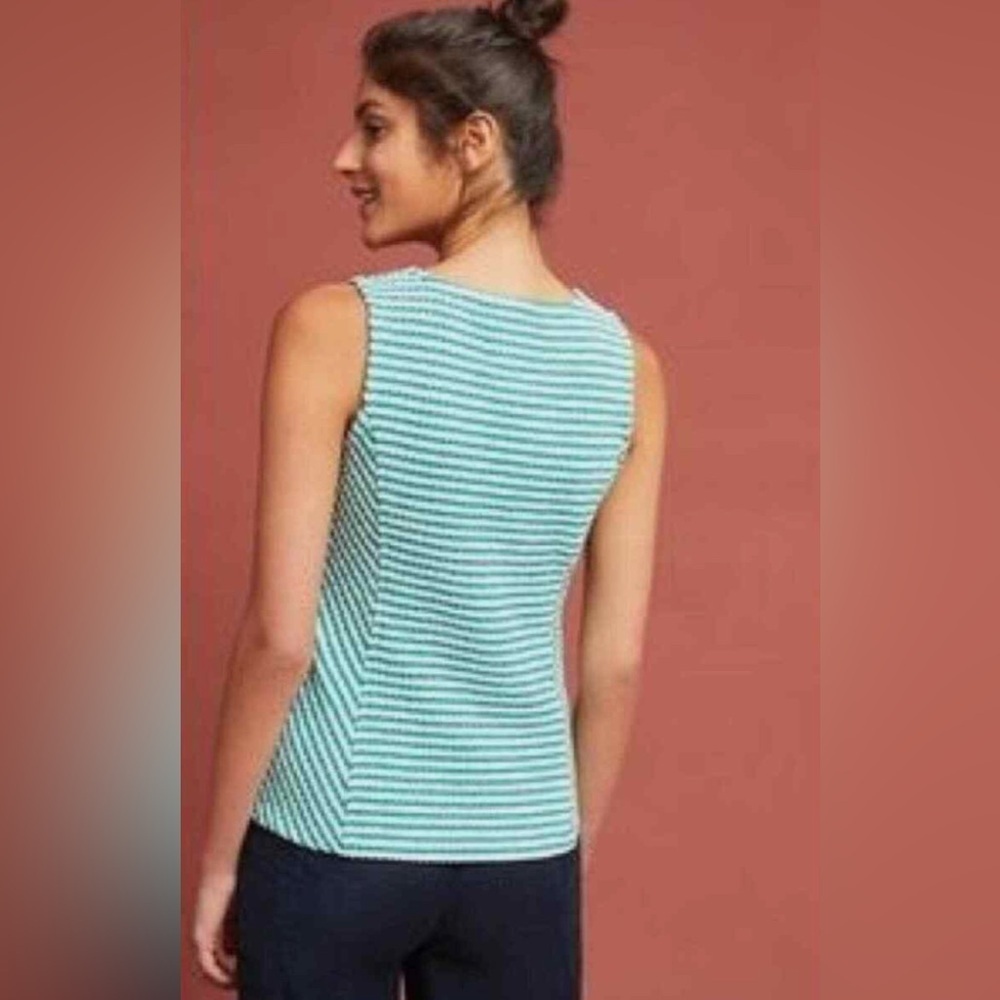 MAEVE Striped Textured Tank in Green and White Size Small - Picture 2 of 7